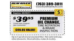Rum River Automotive with Oil Change Coupons!